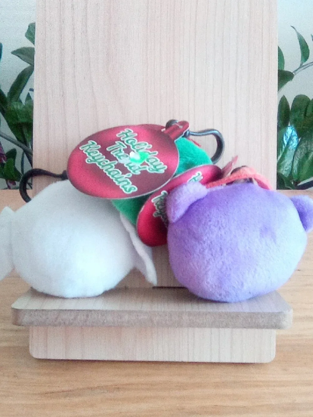 Cute Plush Puppy & Elephant Keychain Set - Purple & Green